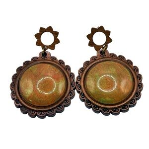 Elegant Brown and Green Handmade Wooden Earrings